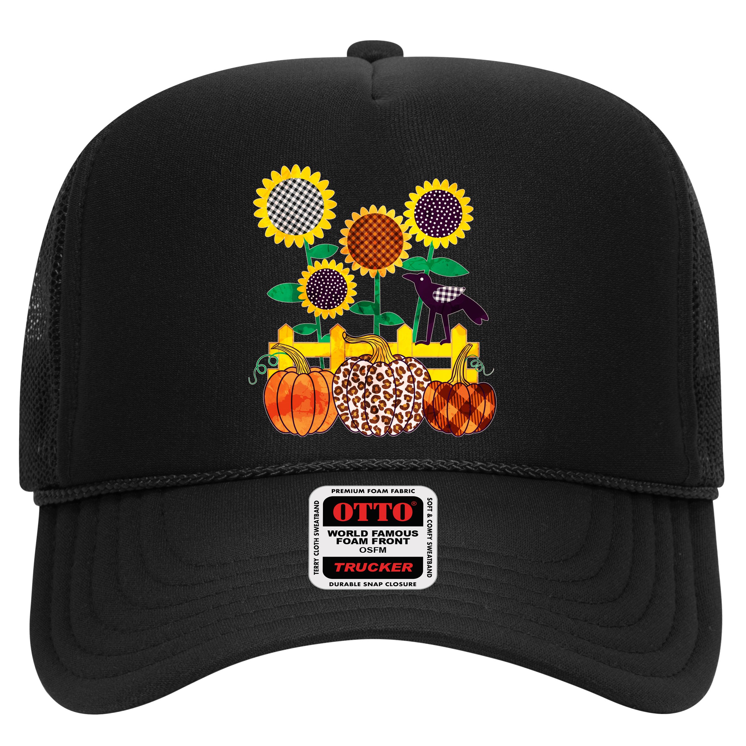 Cute Autumn Fall Patterns Raven Crow Sunflowers Pumpkins Hat