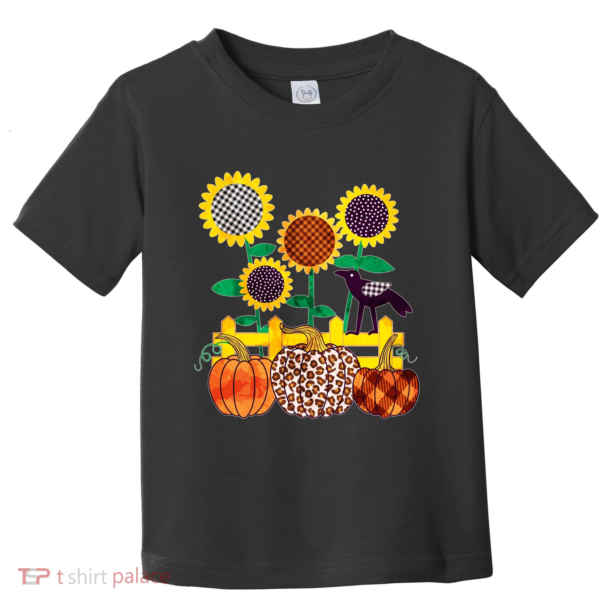 Cute Autumn Fall Patterns Raven Crow Sunflowers Pumpkins Toddler T-Shirt