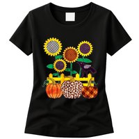 Cute Autumn Fall Patterns Raven Crow Sunflowers Pumpkins Womens T-Shirt