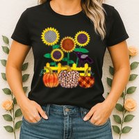 Cute Autumn Fall Patterns Raven Crow Sunflowers Pumpkins Womens T-Shirt