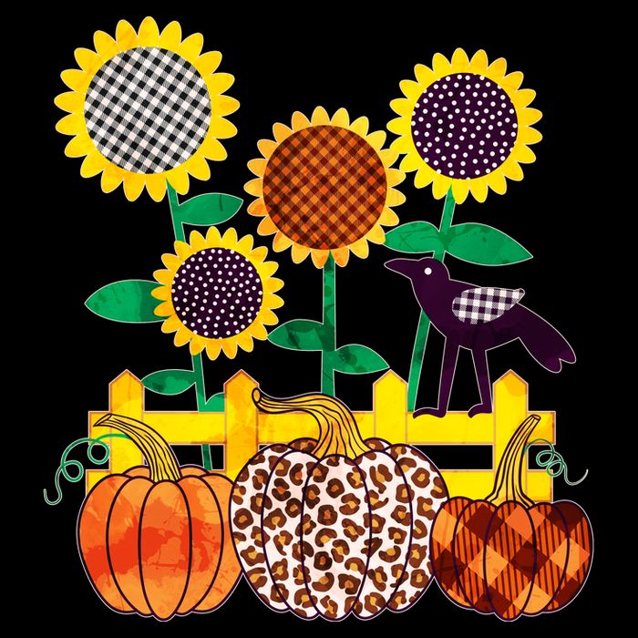 Cute Autumn Fall Patterns Raven Crow Sunflowers Pumpkins Womens T-Shirt