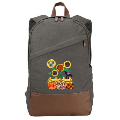 Cute Autumn Fall Patterns Raven Crow Sunflowers Pumpkins Cotton Canvas Backpack