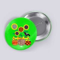 Cute Autumn Fall Patterns Raven Crow Sunflowers Pumpkins Button