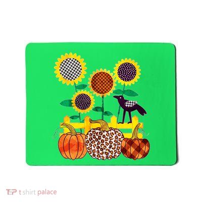 Cute Autumn Fall Patterns Raven Crow Sunflowers Pumpkins Mousepad