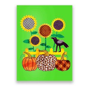 Cute Autumn Fall Patterns Raven Crow Sunflowers Pumpkins Poster