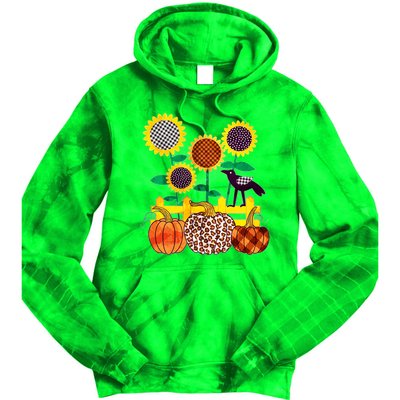 Cute Autumn Fall Patterns Raven Crow Sunflowers Pumpkins Tie Dye Hoodie