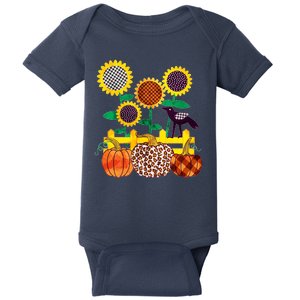 Cute Autumn Fall Patterns Raven Crow Sunflowers Pumpkins Baby Bodysuit