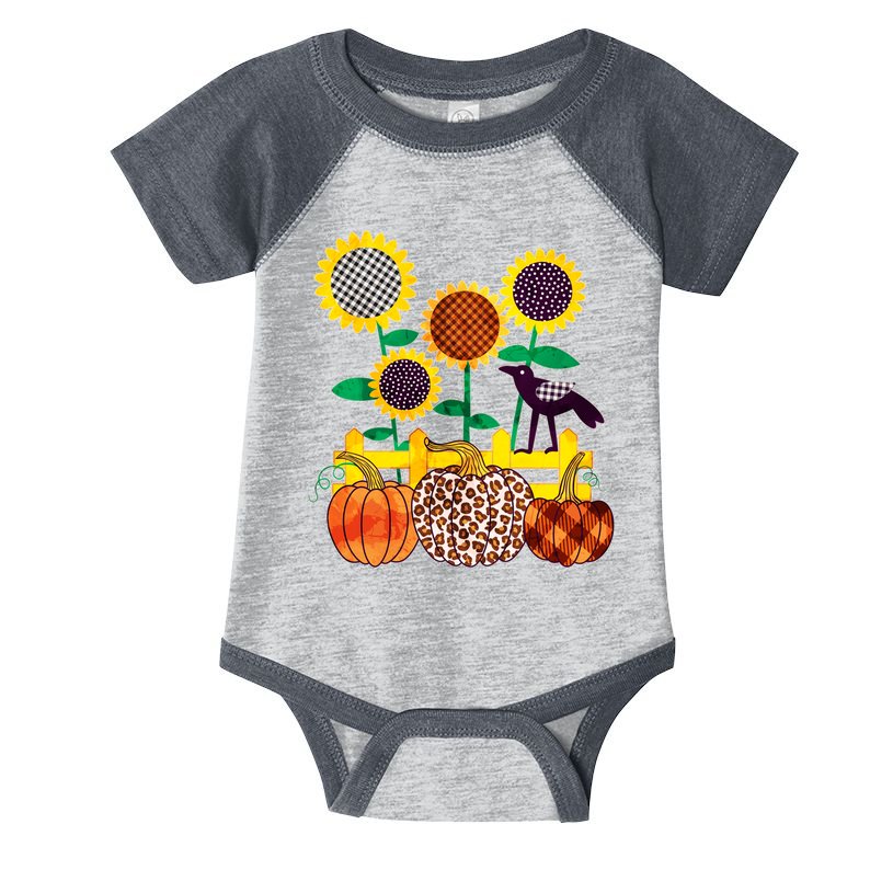 Cute Autumn Fall Patterns Raven Crow Sunflowers Pumpkins Infant Baby Jersey Bodysuit