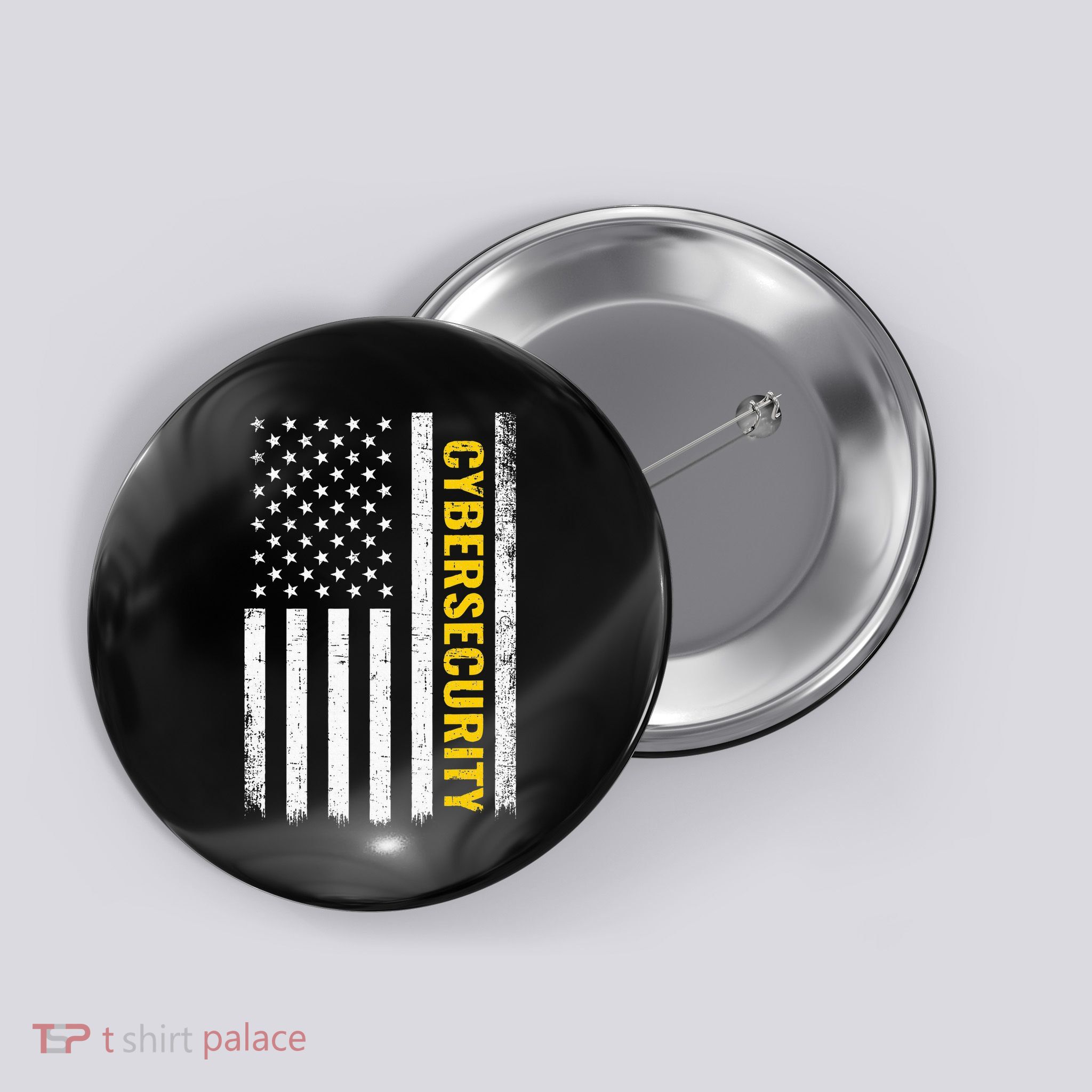 Cybersecurity American Flag, Cyber Security Button