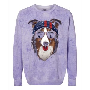 Collie American Flag USA Tee 4th July Gifts Graphic Tees Colorblast Crewneck Sweatshirt