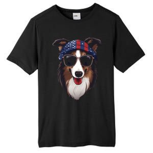 Collie American Flag USA Tee 4th July Gifts Graphic Tees Tall Fusion ChromaSoft Performance T-Shirt