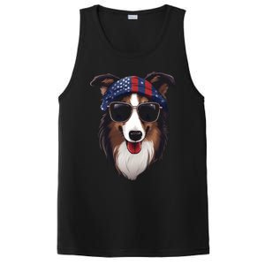 Collie American Flag USA Tee 4th July Gifts Graphic Tees PosiCharge Competitor Tank