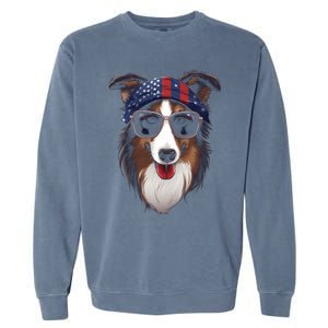 Collie American Flag USA Tee 4th July Gifts Graphic Tees Garment-Dyed Sweatshirt