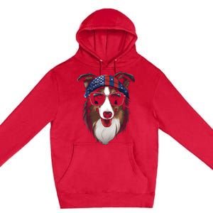 Collie American Flag USA Tee 4th July Gifts Graphic Tees Premium Pullover Hoodie