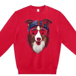 Collie American Flag USA Tee 4th July Gifts Graphic Tees Premium Crewneck Sweatshirt