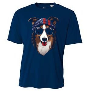 Collie American Flag USA Tee 4th July Gifts Graphic Tees Cooling Performance Crew T-Shirt