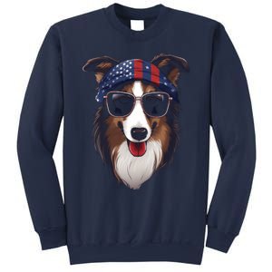 Collie American Flag USA Tee 4th July Gifts Graphic Tees Sweatshirt