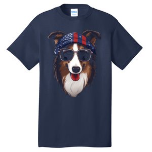 Collie American Flag USA Tee 4th July Gifts Graphic Tees Tall T-Shirt