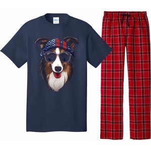 Collie American Flag USA Tee 4th July Gifts Graphic Tees Pajama Set