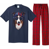 Collie American Flag USA Tee 4th July Gifts Graphic Tees Pajama Set