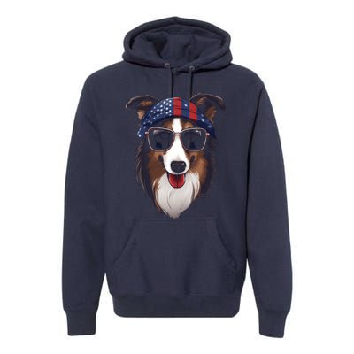 Collie American Flag USA Tee 4th July Gifts Graphic Tees Premium Hoodie