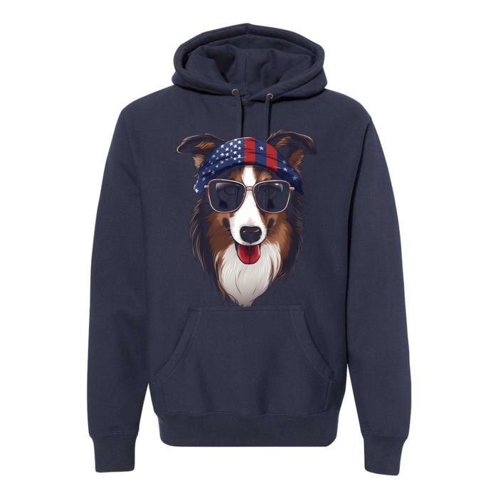 Collie American Flag USA Tee 4th July Gifts Graphic Tees Premium Hoodie