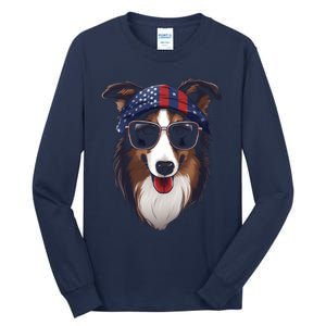 Collie American Flag USA Tee 4th July Gifts Graphic Tees Tall Long Sleeve T-Shirt