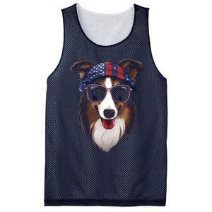 Collie American Flag USA Tee 4th July Gifts Graphic Tees Mesh Reversible Basketball Jersey Tank