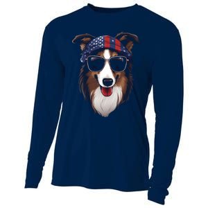 Collie American Flag USA Tee 4th July Gifts Graphic Tees Cooling Performance Long Sleeve Crew