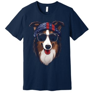 Collie American Flag USA Tee 4th July Gifts Graphic Tees Premium T-Shirt