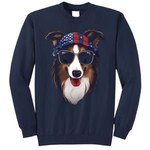 Collie American Flag USA Tee 4th July Gifts Graphic Tees Tall Sweatshirt