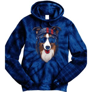 Collie American Flag USA Tee 4th July Gifts Graphic Tees Tie Dye Hoodie