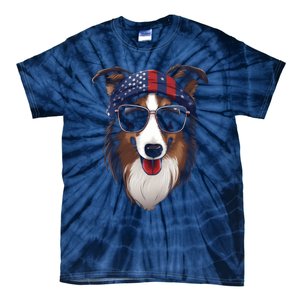 Collie American Flag USA Tee 4th July Gifts Graphic Tees Tie-Dye T-Shirt