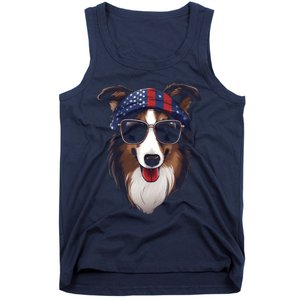 Collie American Flag USA Tee 4th July Gifts Graphic Tees Tank Top