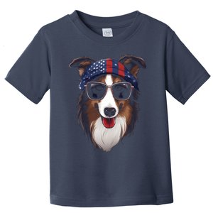 Collie American Flag USA Tee 4th July Gifts Graphic Tees Toddler T-Shirt