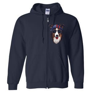 Collie American Flag USA Tee 4th July Gifts Graphic Tees Full Zip Hoodie