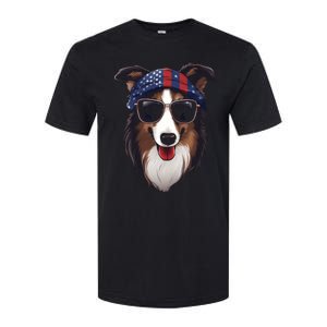 Collie American Flag USA Tee 4th July Gifts Graphic Tees Softstyle CVC T-Shirt