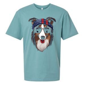 Collie American Flag USA Tee 4th July Gifts Graphic Tees Sueded Cloud Jersey T-Shirt