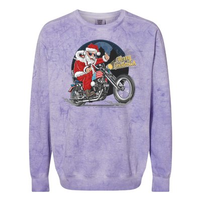 Cool American Flag Motorcycle Santa Claus Colorblast Crewneck Sweatshirt