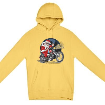 Cool American Flag Motorcycle Santa Claus Premium Pullover Hoodie