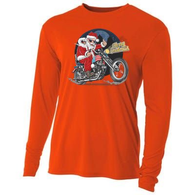 Cool American Flag Motorcycle Santa Claus Cooling Performance Long Sleeve Crew