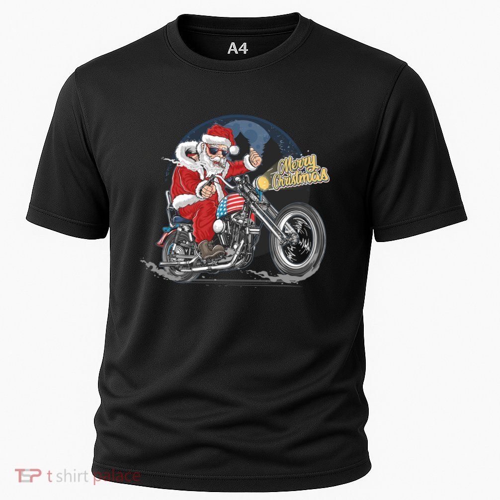 Cool American Flag Motorcycle Santa Claus Performance Shirt