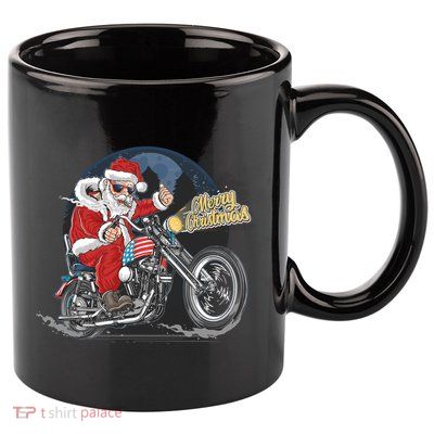 Cool American Flag Motorcycle Santa Claus 11oz C Handle Ceramic Mug