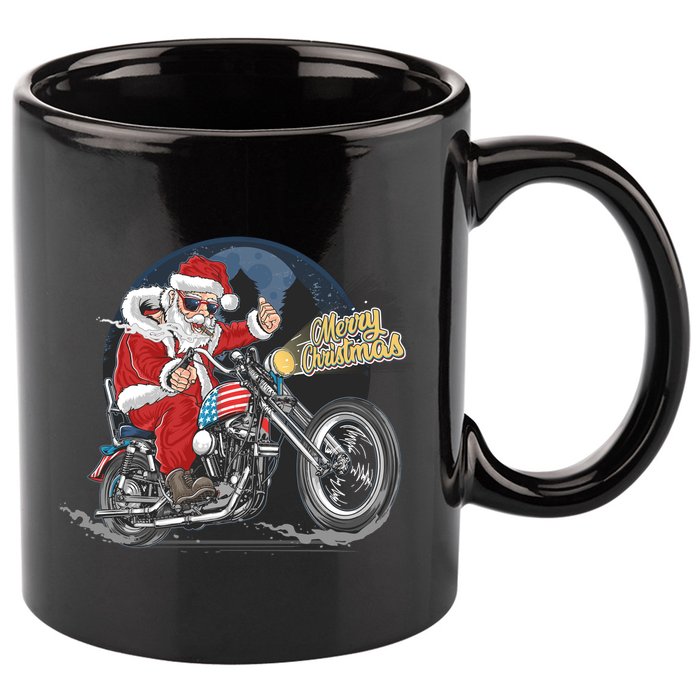 Cool American Flag Motorcycle Santa Claus 11oz C Handle Ceramic Mug