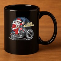 Cool American Flag Motorcycle Santa Claus 11oz C Handle Ceramic Mug