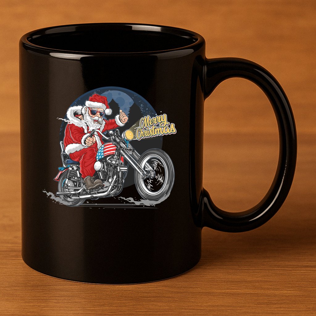 Cool American Flag Motorcycle Santa Claus 11oz C Handle Ceramic Mug