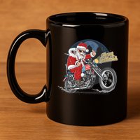 Cool American Flag Motorcycle Santa Claus 11oz C Handle Ceramic Mug