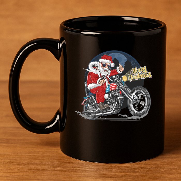 Cool American Flag Motorcycle Santa Claus 11oz C Handle Ceramic Mug