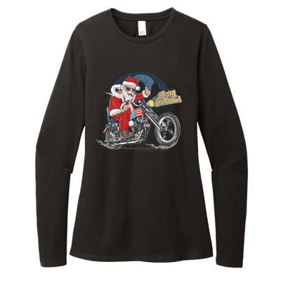 Cool American Flag Motorcycle Santa Claus Womens CVC Long Sleeve Shirt