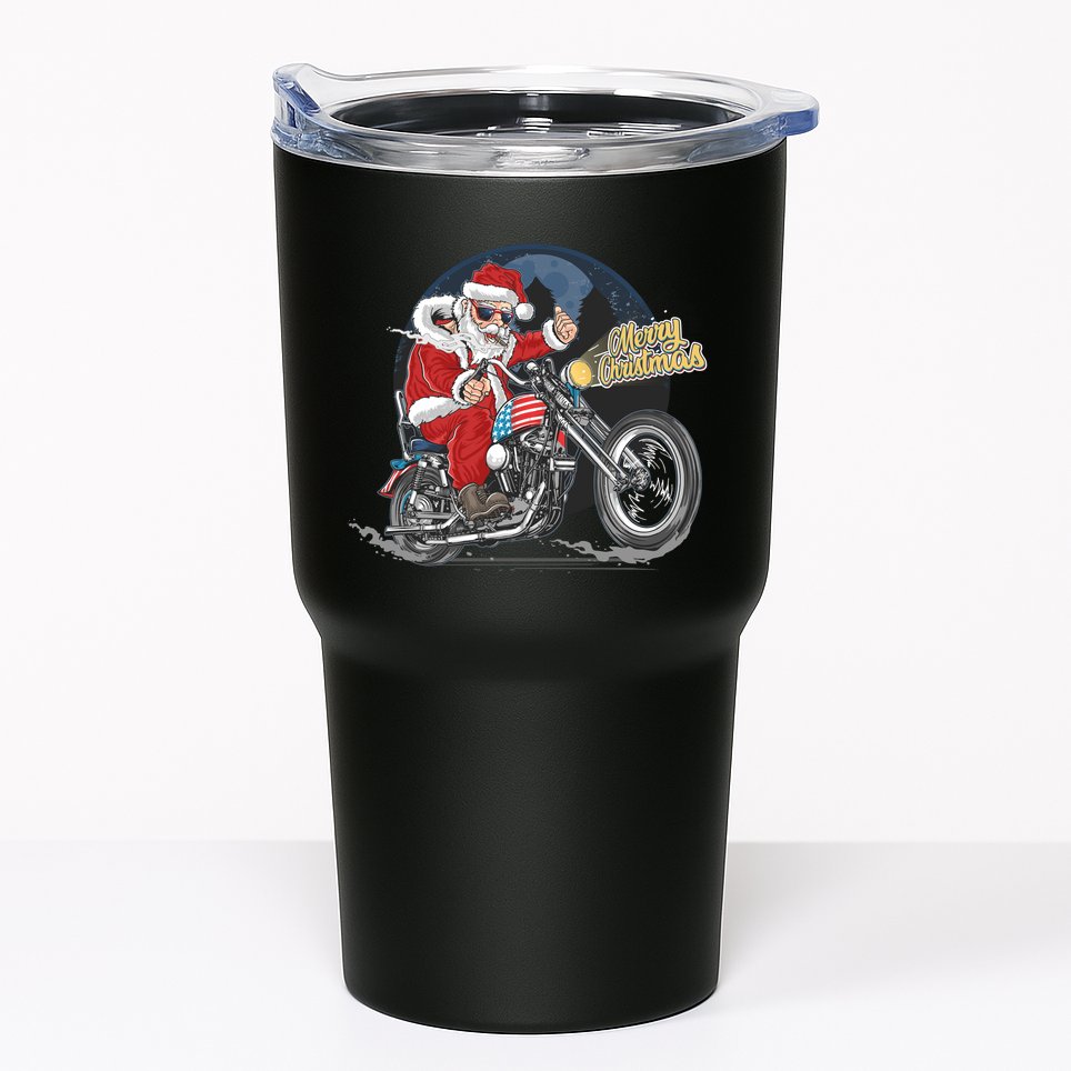Cool American Flag Motorcycle Santa Claus Tumbler